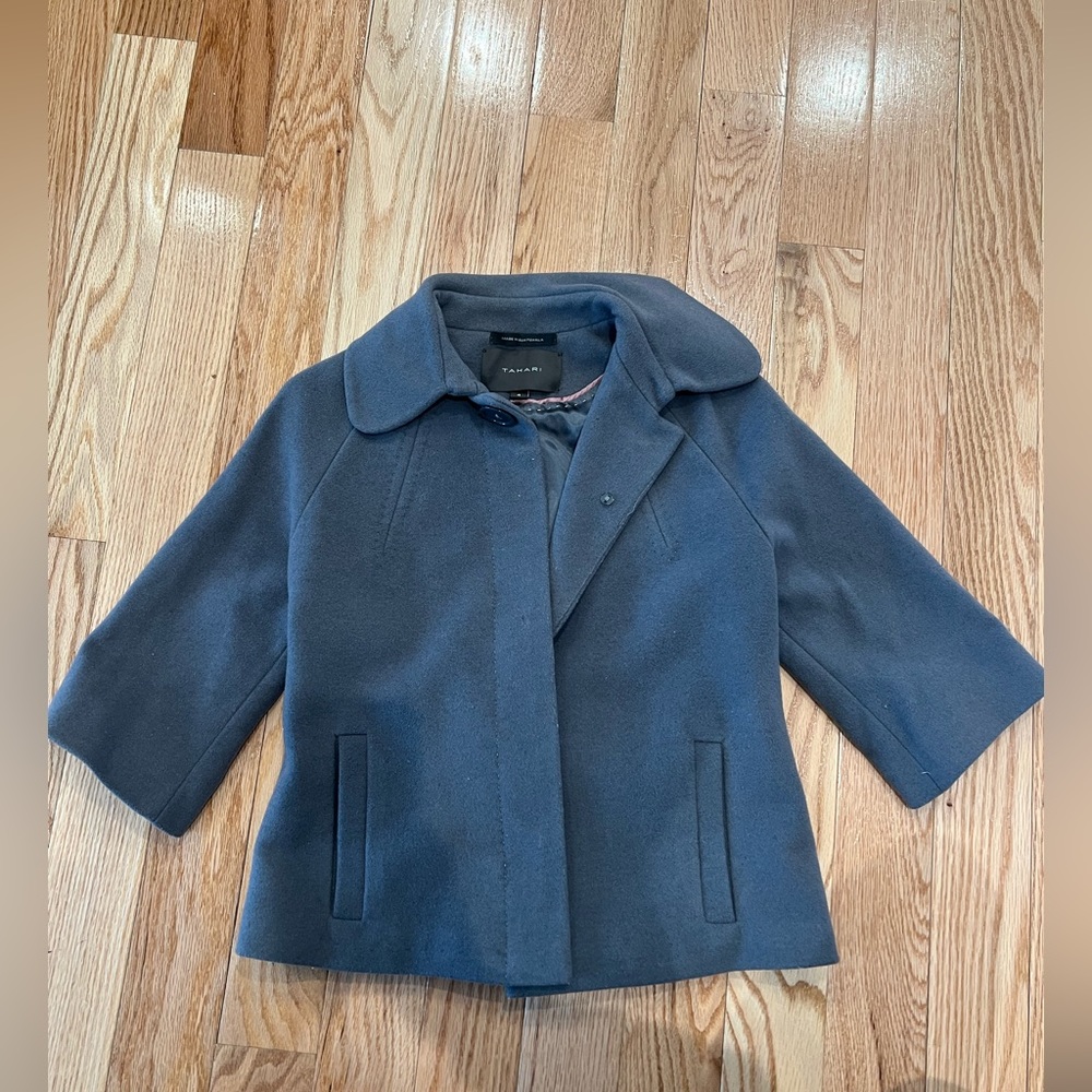 Tahari Wool Three Quarter Length Sleeves Pea Coat